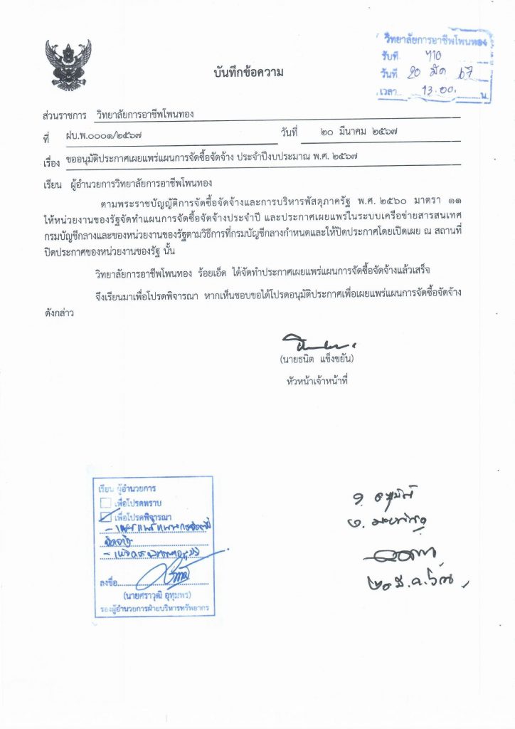 เผยแพร่แผนการจัดซื้อจัดจ้าง  ประจำปีงบประมาณ  พ.ศ.  2567