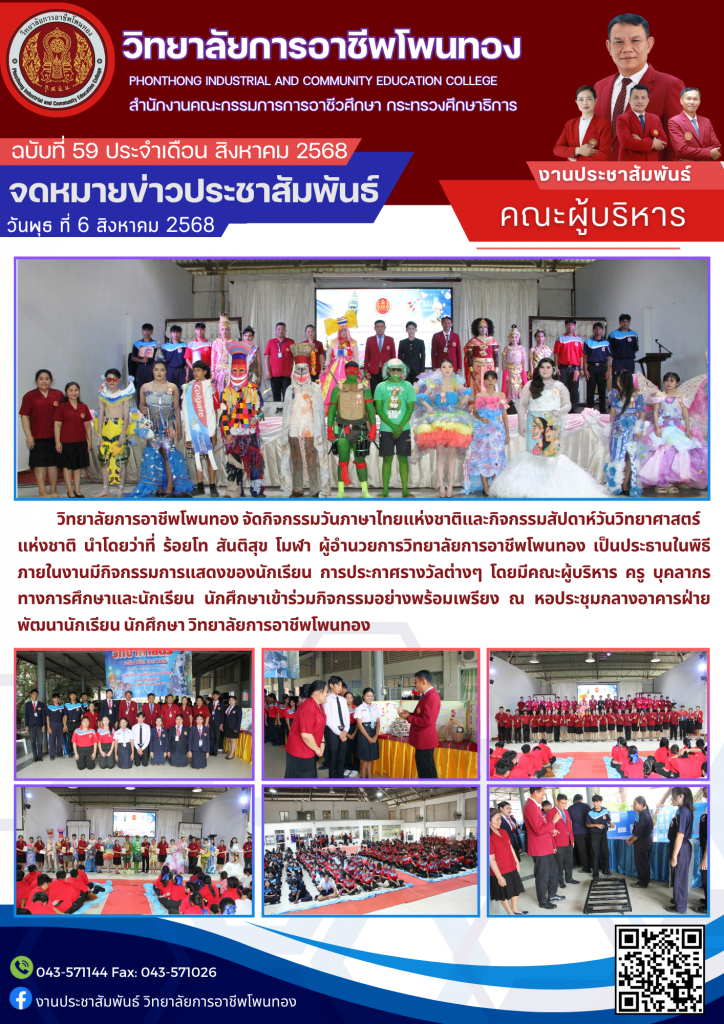 นักเรียน นักศึกษาเข้าร่วมกิจกรรมวันภาษาไทยแห่งชาติและกิจกรรมสัปดาห์วันวิทยาศาสตร์แห่งชาติ  ประจำปีการศึกษา 2568